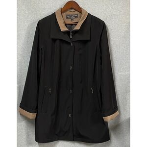 Vintage Fleet Street Ltd Women's XL Black Tan Mid Length Coat Metal Hardware